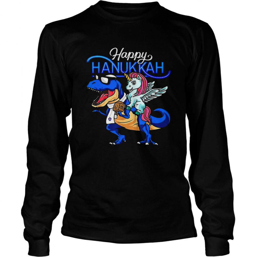 Happy Hanukkah Unicorn Riding Dinosaur Shirt Happy Hanukkah Unicorn Riding Dinosaur Shirt