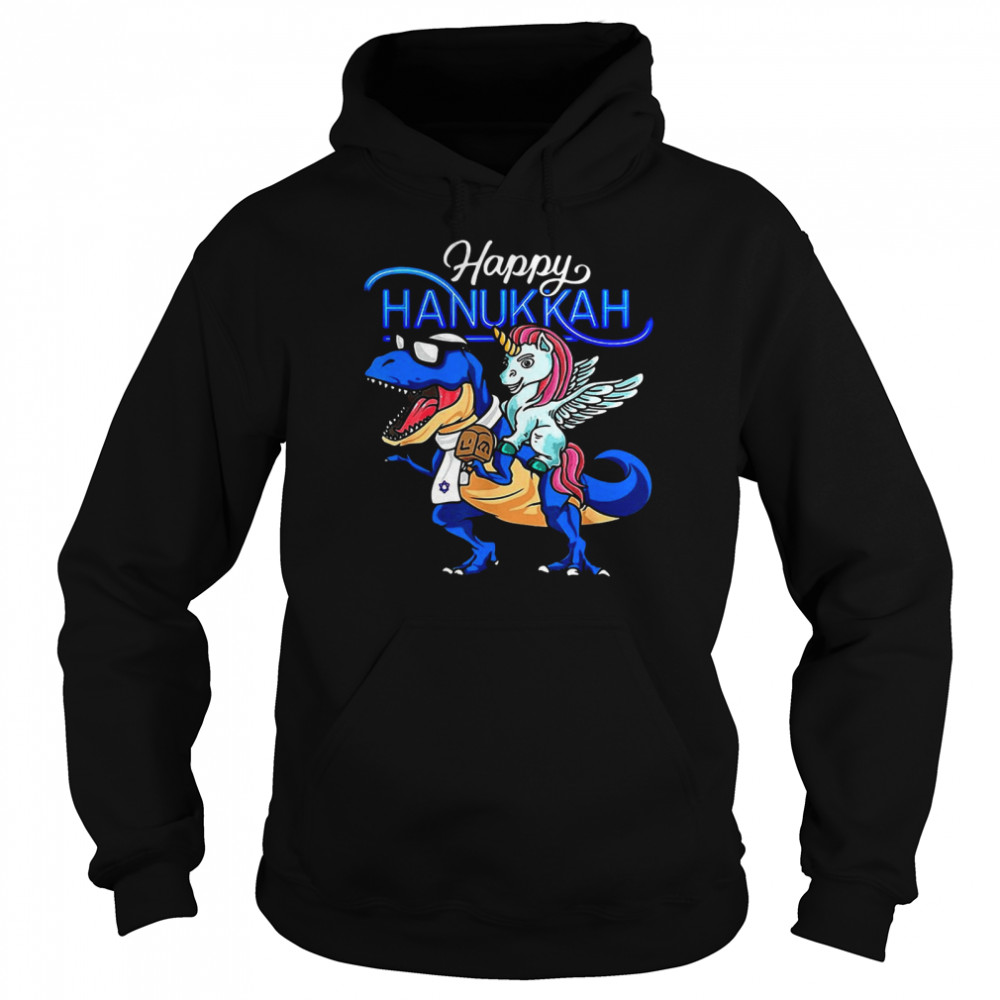 Happy Hanukkah Unicorn Riding Dinosaur Shirt Happy Hanukkah Unicorn Riding Dinosaur Shirt