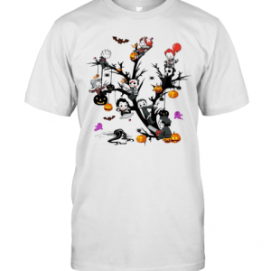 Horror Movie Characters And Pumpkin Tree Halloween T-Shirt