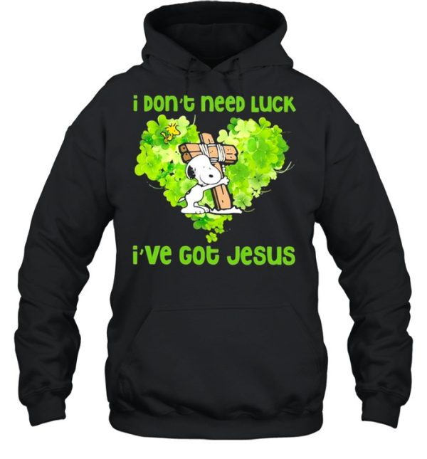 I Don’t Need Luck I’ve Got Jesus Snoopy Heart Patricks Day shirt