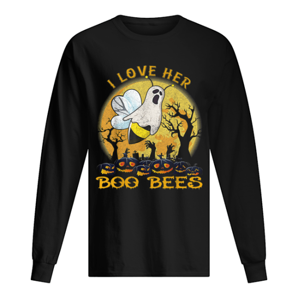 I Love Her Boo Bees Couples Halloween Costume Moon Pumpkins shirt
