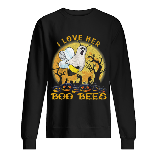 I Love Her Boo Bees Couples Halloween Costume Moon Pumpkins shirt