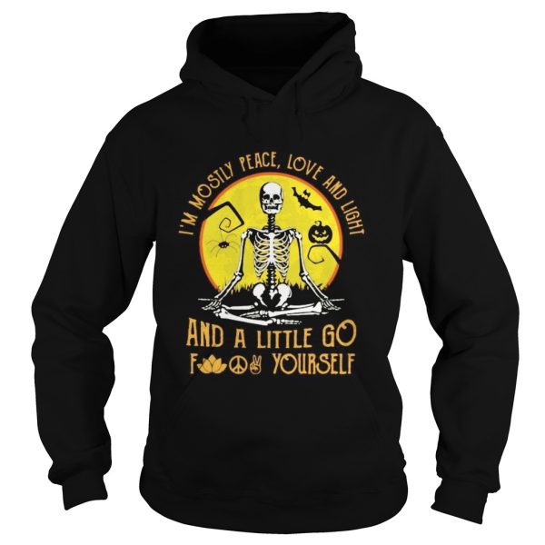 IM MOSILY PEACE LOVE AND LIGHT AND A LITTLE GO FUCK YOURSELF SKULL PUMPKIN SUNSET HALLOWEEN shirt