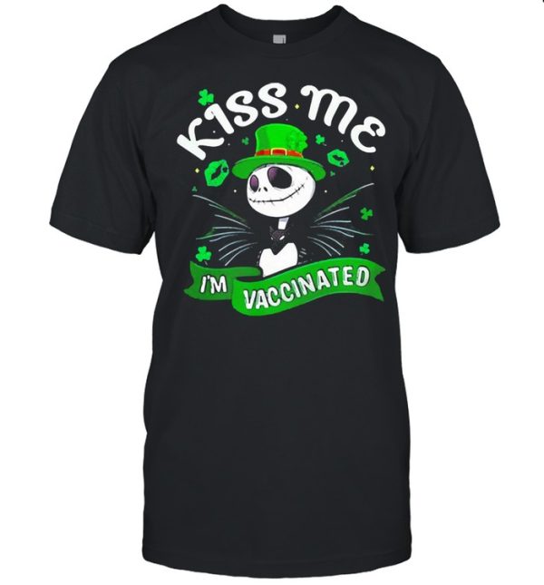 Jack skellington kiss me Im vaccinated st patricks day shirt