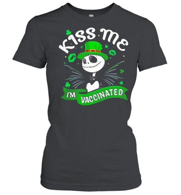 Jack skellington kiss me Im vaccinated st patricks day shirt