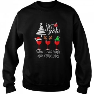 Just girl who loves wine and Christmas shirt 4