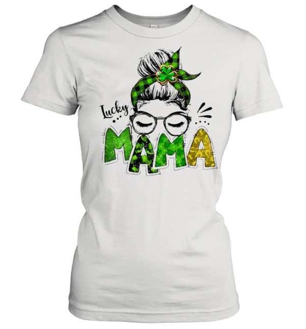 Lucky Mama Woman Face With Glasses Bandana St Patricks Day Shirt