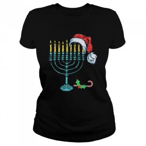 Menorah Santa Hat Chanukah Hanukkah Jewish Christmas T-Shirt
