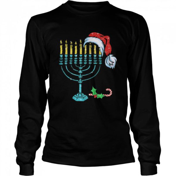 Menorah Santa Hat Chanukah Hanukkah Jewish Christmas T-Shirt