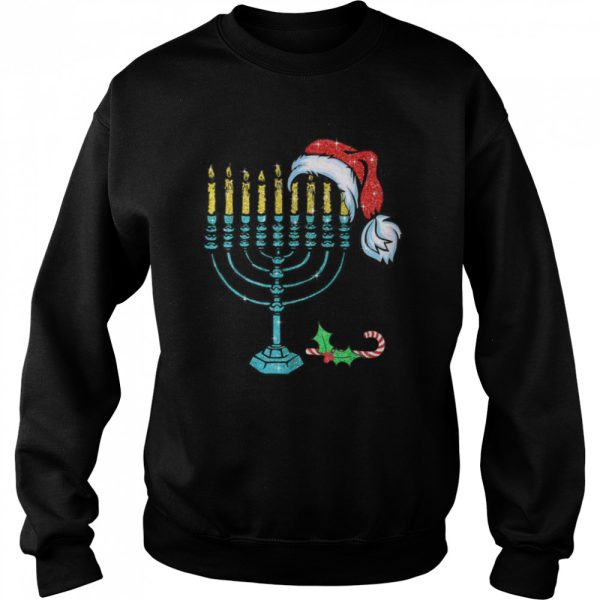 Menorah Santa Hat Chanukah Hanukkah Jewish Christmas T-Shirt
