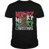 Merry Christmas Bear Santa Hat Lights Retro Groovy T-Shirt