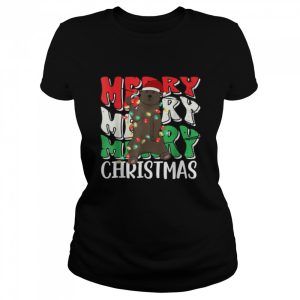 Merry Christmas Bear Santa Hat Lights Retro Groovy T-Shirt