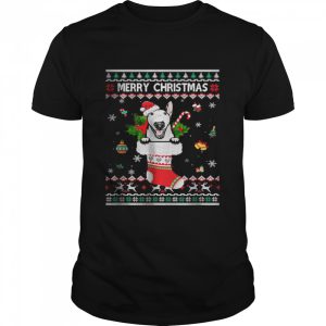 Merry Christmas Bull Terrier In Sock Dog Ugly Xmas T-Shirt