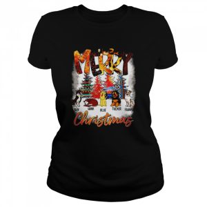 Merry Christmas Colorful Brocade Background Custom Dog Image And Name Shirt