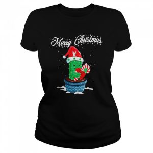 Merry Christmas Cute Cactus Santa Hat Candy Cane Xmas Shirt