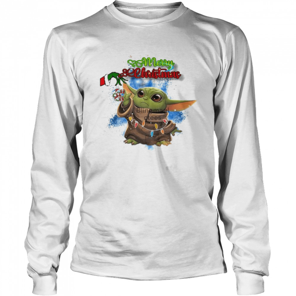 Merry Christmas Grinch hand holding Ho Ho Ho Baby Yoda lights Shirt Merry Christmas Grinch hand holding Ho Ho Ho Baby Yoda lights Shirt