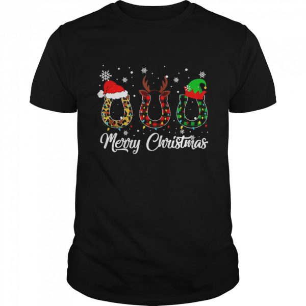 Merry Christmas Horse Hoof Buffalo Plaid Leopard Santa Hat Shirt