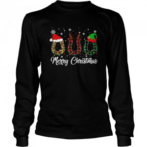 Merry Christmas Horse Hoof Buffalo Plaid Leopard Santa Hat Shirt 3