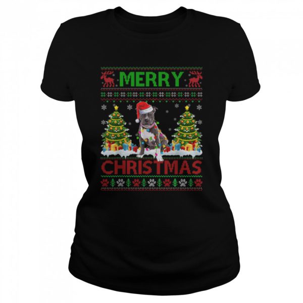 Merry Christmas Lighting Ugly Pitbull Christmas Sweater Tee T-Shirt