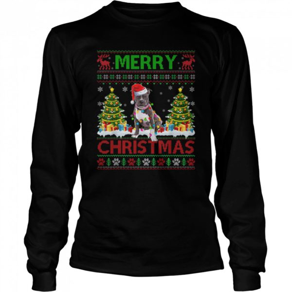 Merry Christmas Lighting Ugly Pitbull Christmas Sweater Tee T-Shirt