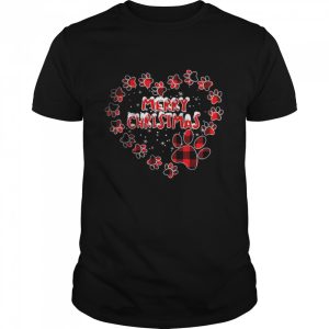 Merry Christmas Paws Dog Heart Red Buffalo Plaid Xmas Pajama T-Shirt