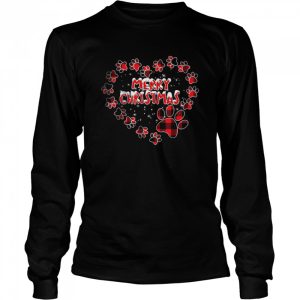 Merry Christmas Paws Dog Heart Red Buffalo Plaid Xmas Pajama T Shirt 3