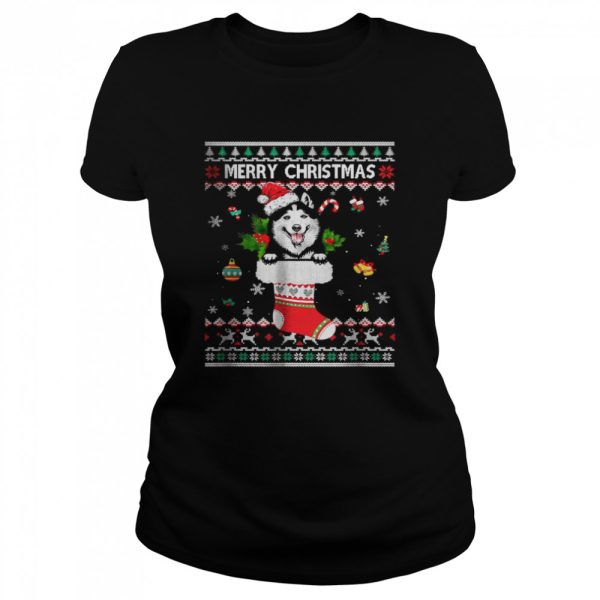 Merry Christmas Siberian Husky In Sock Dog Ugly Xmas T-Shirt