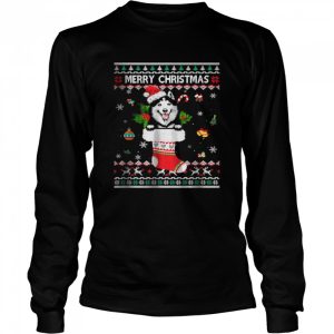 Merry Christmas Siberian Husky In Sock Dog Ugly Xmas T Shirt 3