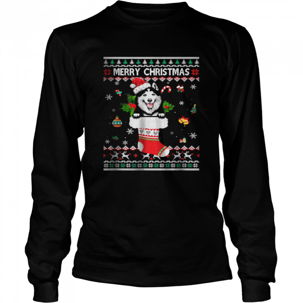 Merry Christmas Siberian Husky In Sock Dog Ugly Xmas T-Shirt Merry Christmas Siberian Husky In Sock Dog Ugly Xmas T-Shirt