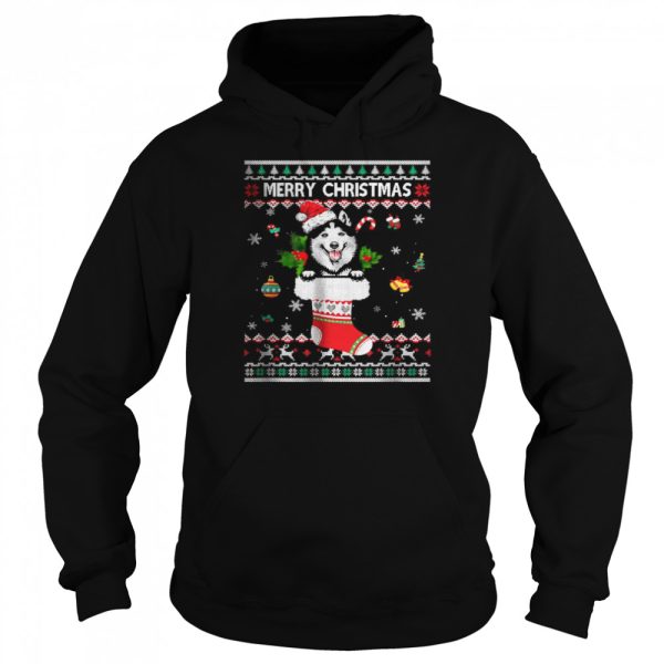 Merry Christmas Siberian Husky In Sock Dog Ugly Xmas T-Shirt