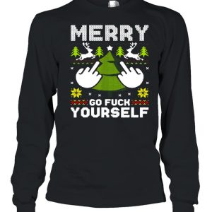 Merry Go F Yourself Middle Finger Ugly Christmas Sweater T shirt 3