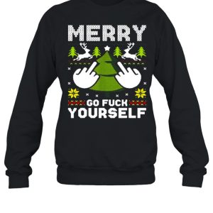 Merry Go F Yourself Middle Finger Ugly Christmas Sweater T shirt 4