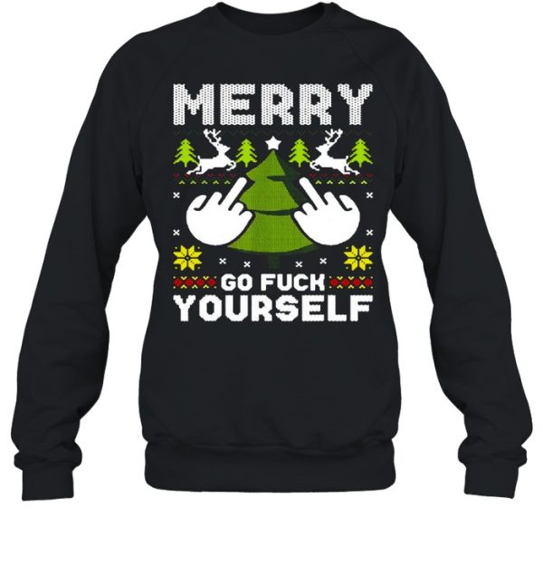 Merry Go F Yourself Middle Finger Ugly Christmas Sweater T-shirt