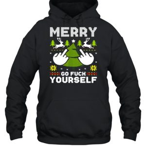 Merry Go F Yourself Middle Finger Ugly Christmas Sweater T shirt 5