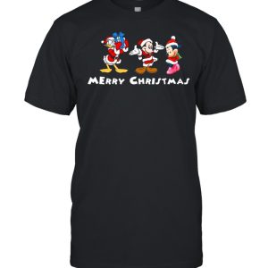 Mickey mouse and Minnie mouse and Duck Santa Merry Christmas shirt