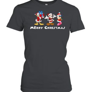 Mickey mouse and Minnie mouse and Duck Santa Merry Christmas shirt
