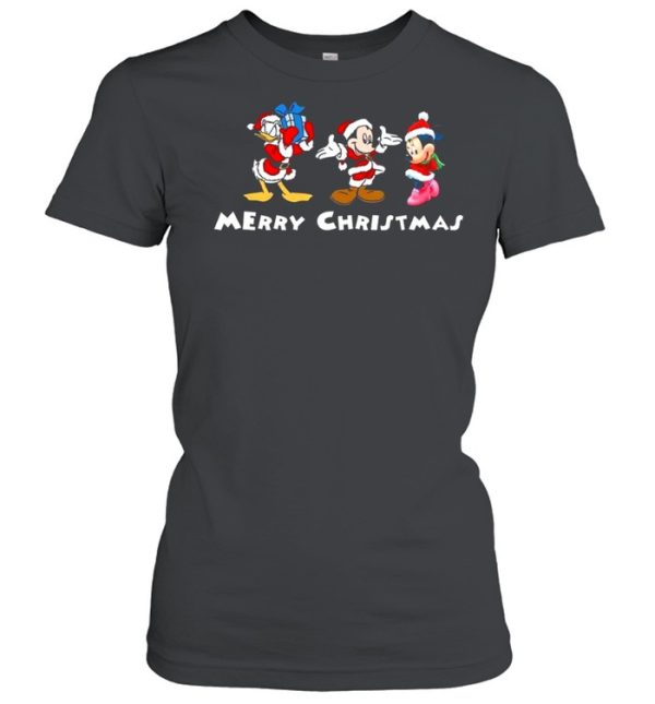 Mickey mouse and Minnie mouse and Duck Santa Merry Christmas shirt