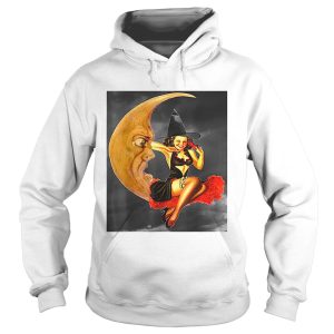 Nice Vintage Pin Up Girl Witch on Moon Halloween shirt