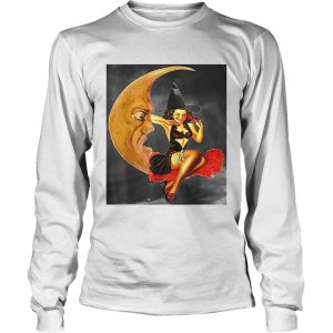 Nice Vintage Pin Up Girl Witch on Moon Halloween shirt