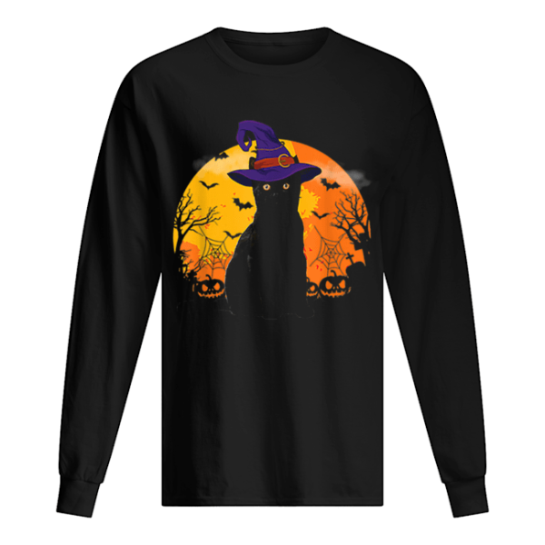 Nice Vintage Scary Costume Halloween Black Cat Witch Hat Moon shirt