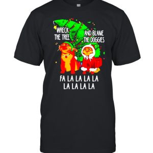 Nice cat wreck the tree and blame the doggies fa la la Christmas sweater