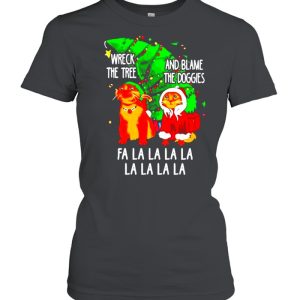 Nice cat wreck the tree and blame the doggies fa la la Christmas sweater