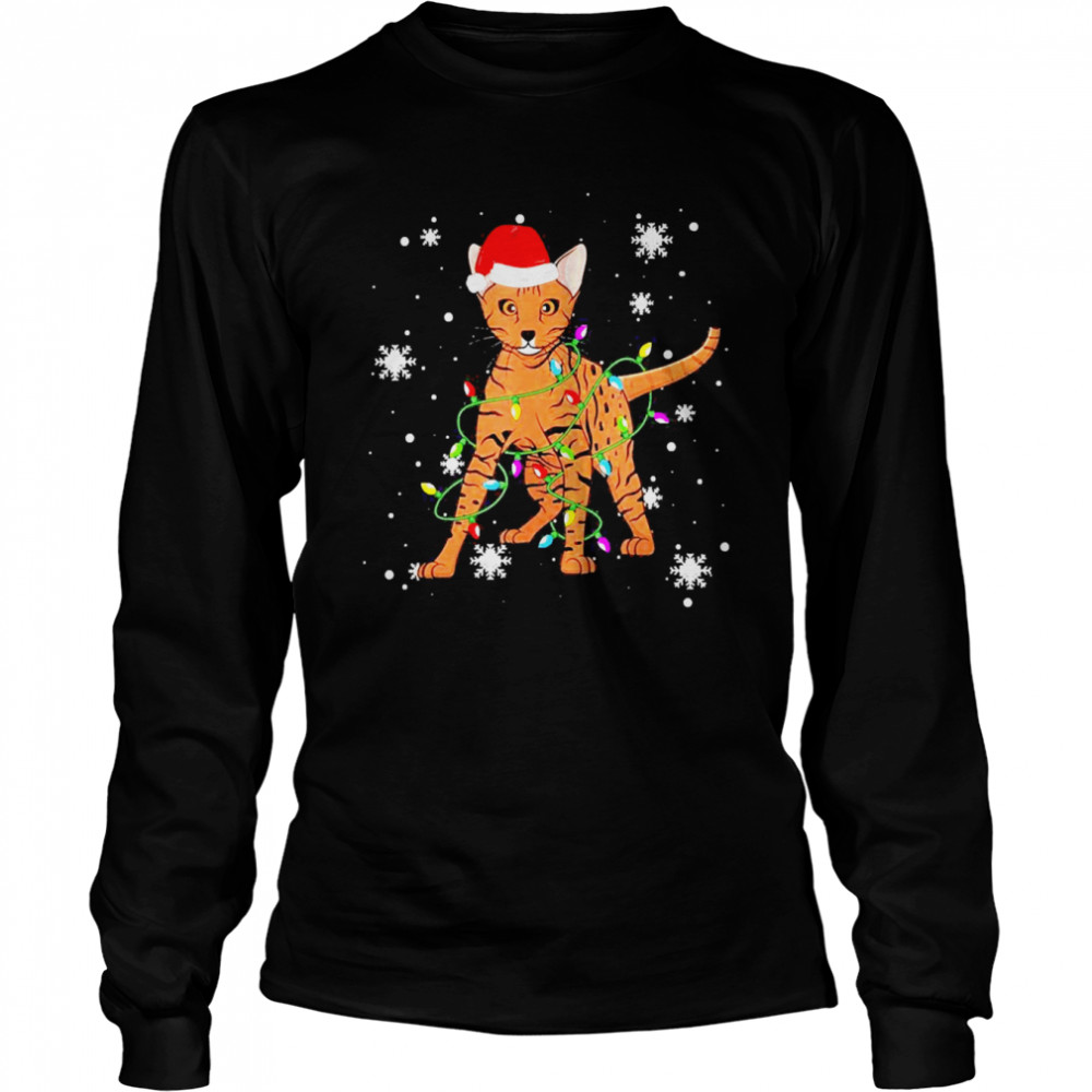 Ocicat Cat Christmas Light Christmas Cat Santa hat Shirt Ocicat Cat Christmas Light Christmas Cat Santa hat Shirt