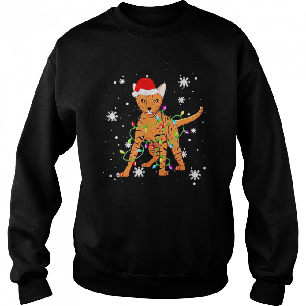 Ocicat Cat Christmas Light Christmas Cat Santa hat Shirt Ocicat Cat Christmas Light Christmas Cat Santa hat Shirt