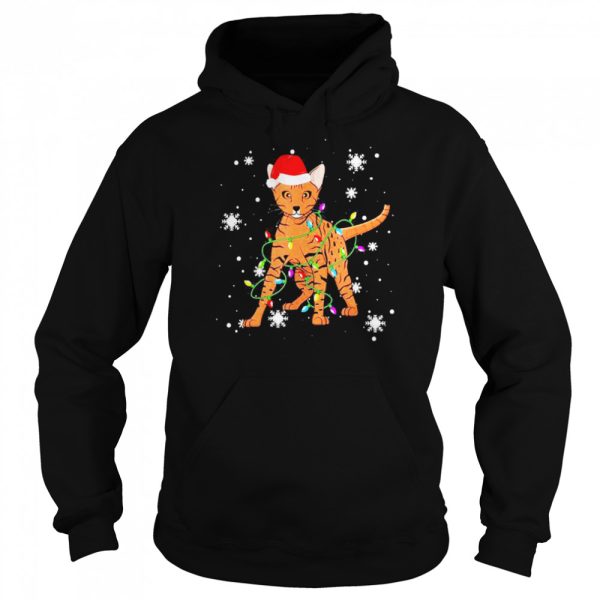 Ocicat Cat Christmas Light Christmas Cat Santa hat Shirt