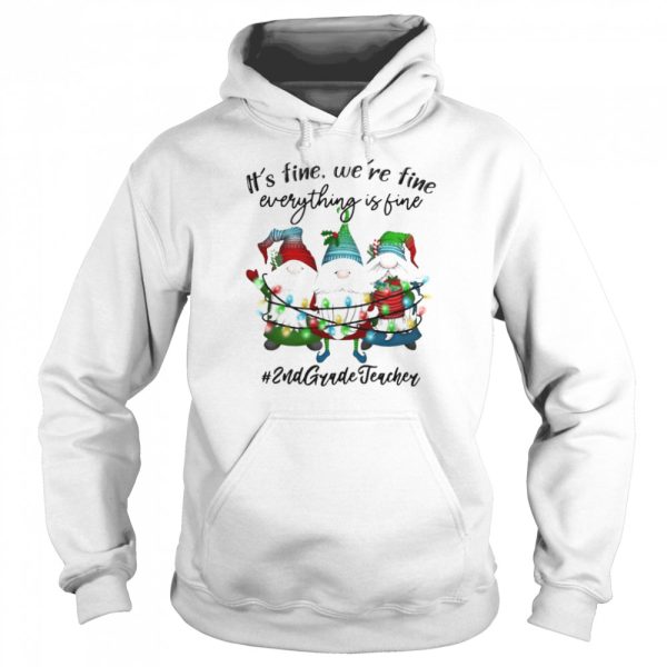 Official Gnomes It’s fine we’re fine everything is fine #2nd Grade Teacher Christmas lights shirt