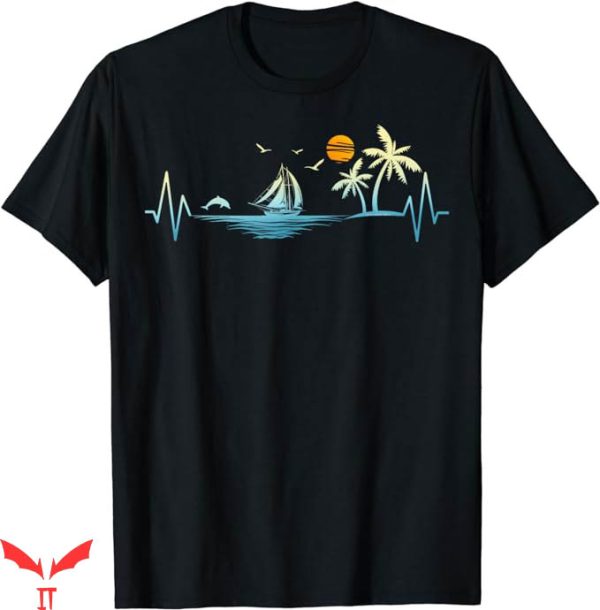 Palm Tree T-Shirt Heartbeat Sailboat Tropical Palm Trees Tee