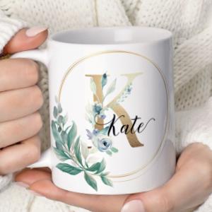 Personalised Mug, Golden Initial Name Cup Gift for Friends, Coffee Mug