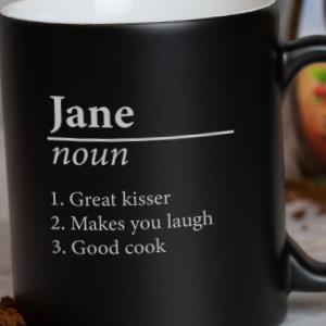 Personalised Name Definition Black Satin Mug
