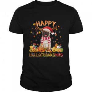 Pomeranian Halloween Thanksgiving Christmas Hallothanksmas T-Shirt B0BHJJ6MGY